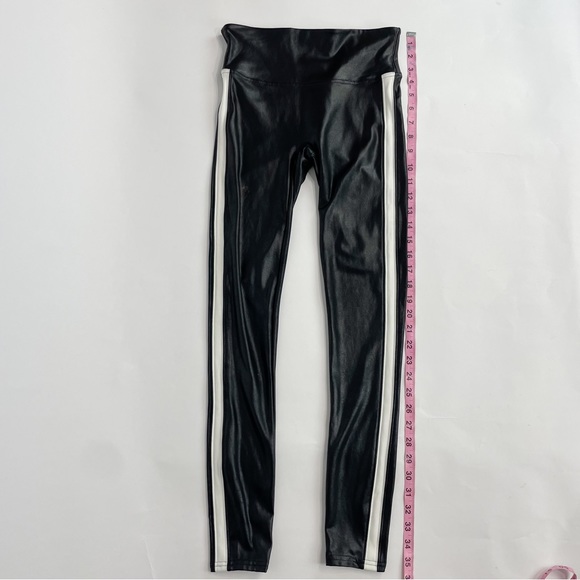 SPANX Faux Leather Side Stripe Leggings Size Small BLACK with WHITE Stripe - Picture 7 of 12